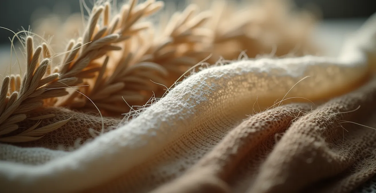 Fibres écologiques de Tencel, lin et chanvre sous forme de matières textiles naturelles en gros plan