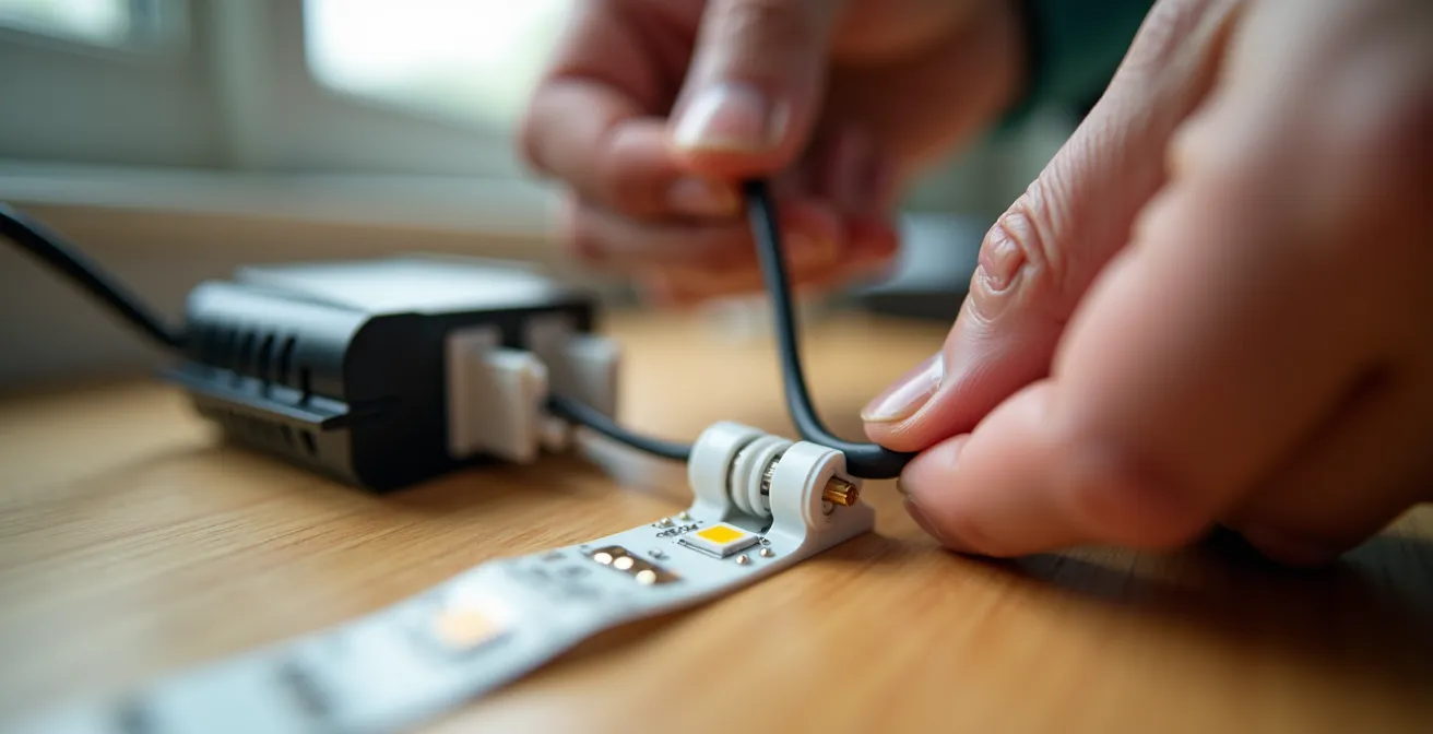 Assemblage sécurisé d'une guirlande LED avec des connecteurs WAGO sans soudure