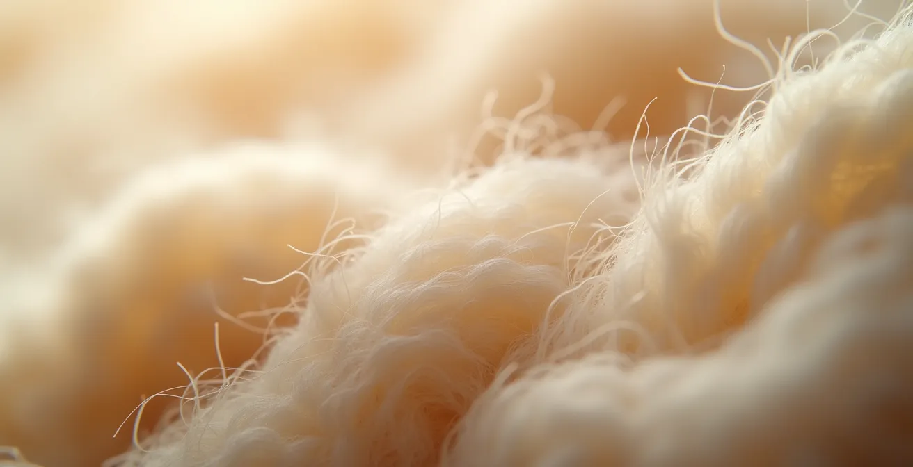 Vue microscopique des fibres de laine montrant les écailles caractéristiques