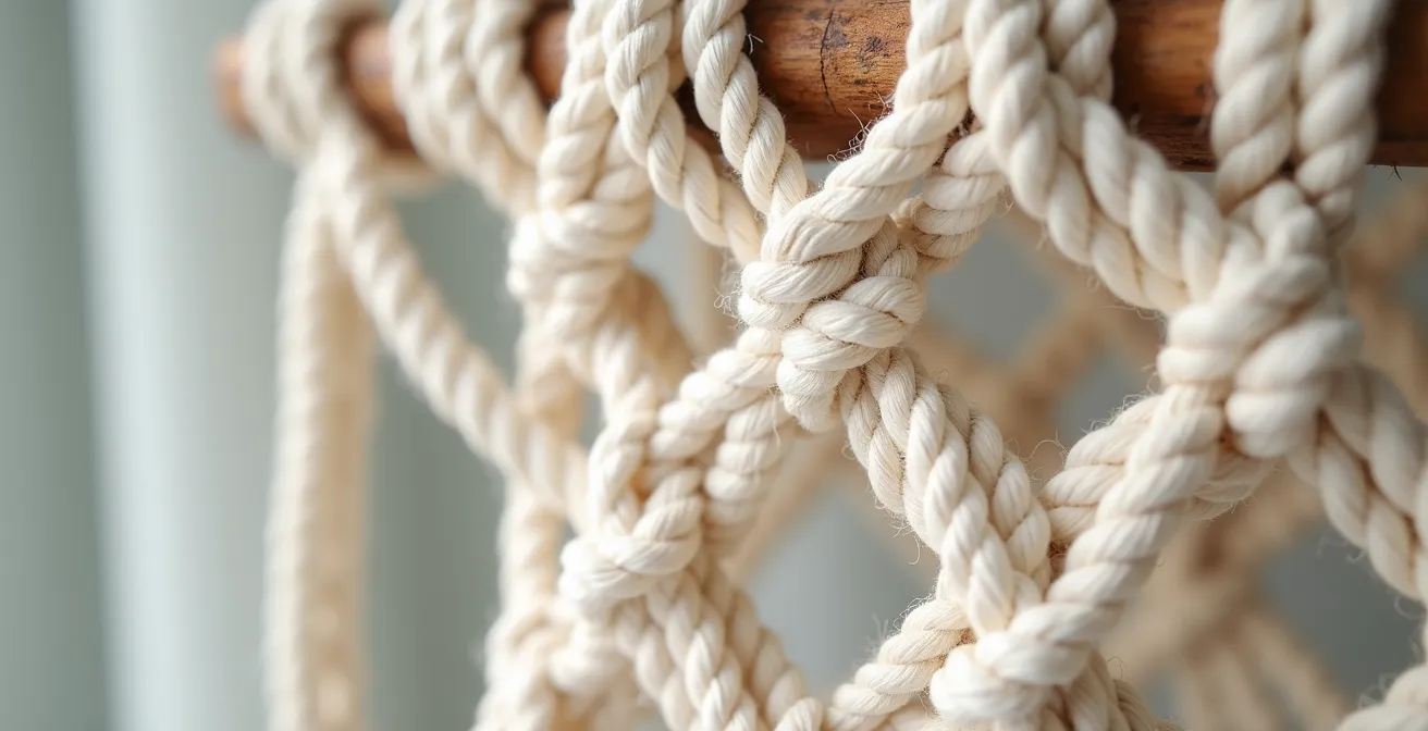 Suspension murale en macramé avec éléments naturels dans une chambre d'enfant lumineuse