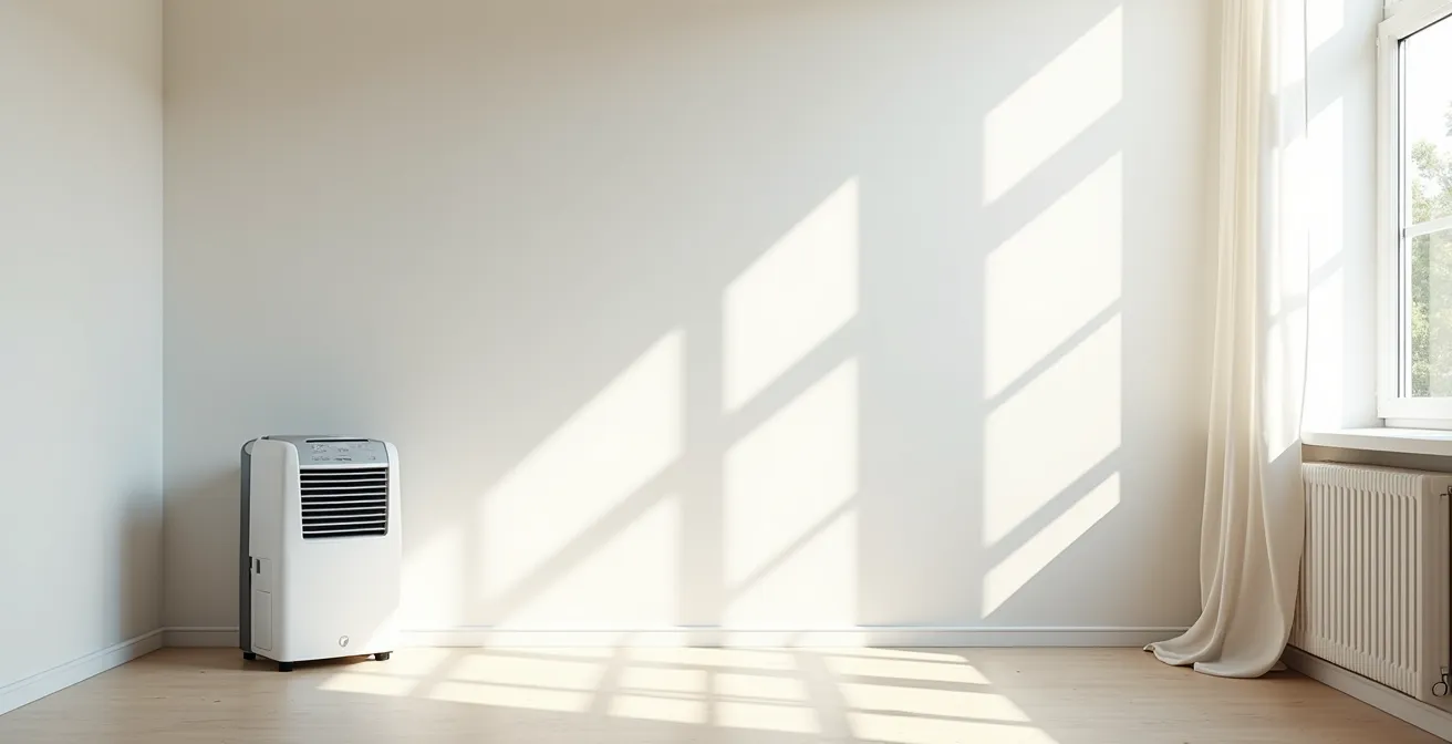 Pièce avec déshumidificateur pour séchage de papier peint écologique