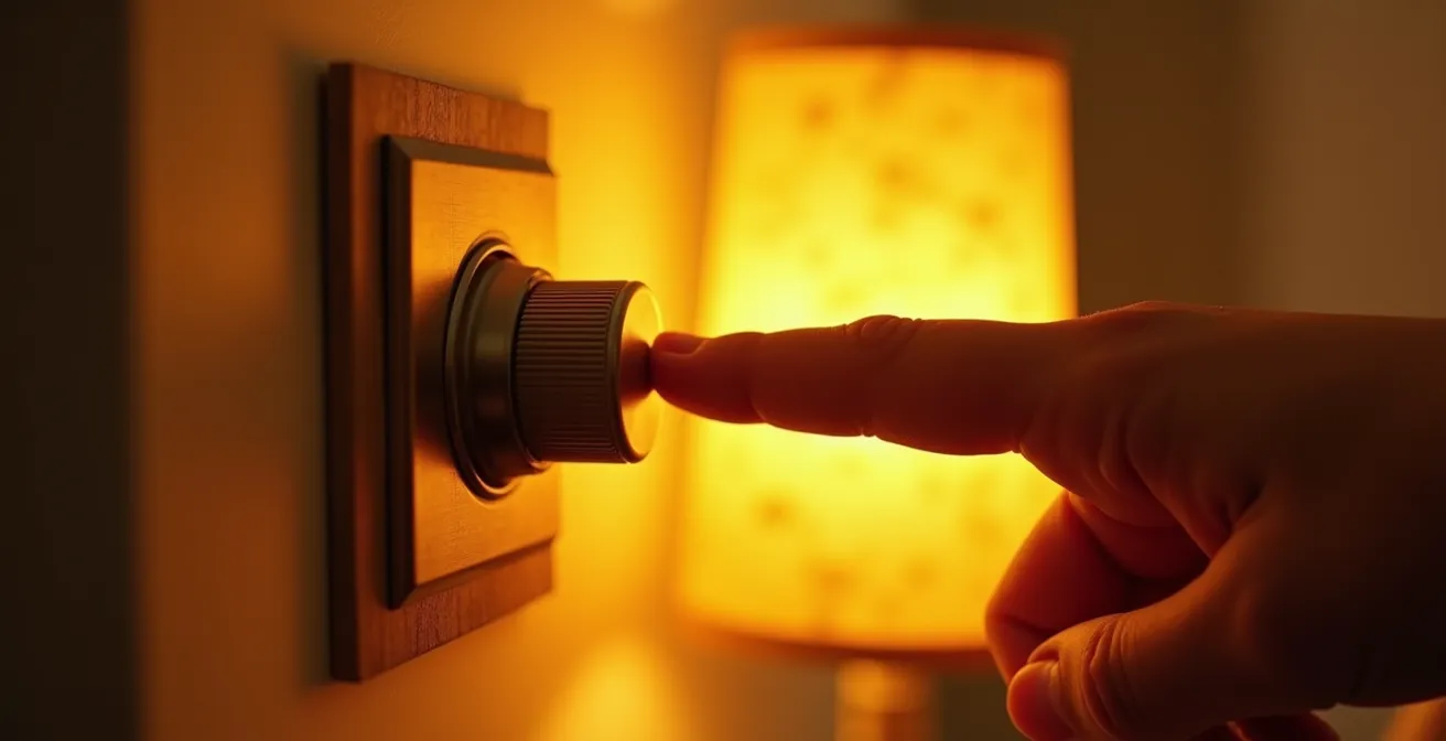 Main d'enfant ajustant un variateur de lumière sur un lampion dans une chambre au coucher
