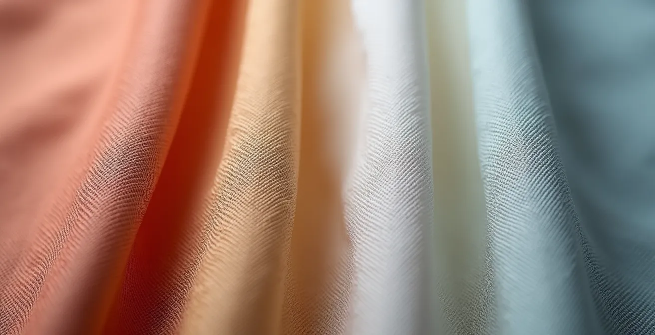 Gros plan sur deux textiles côte à côte montrant la différence de qualité des fibres