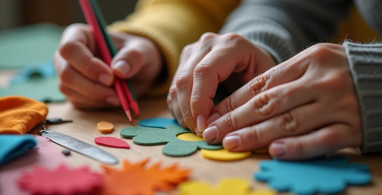 Grand-mère et enfant travaillant ensemble sur un projet créatif adapté