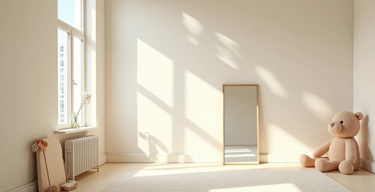 Disposition stratégique de miroirs dans une chambre d'enfant pour optimiser la lumière