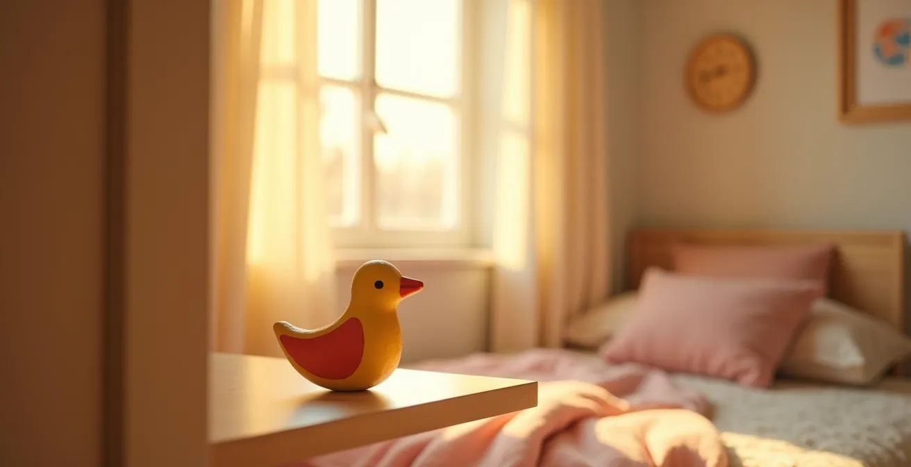 Objet artisanal créé par les grands-parents mis en valeur dans la chambre